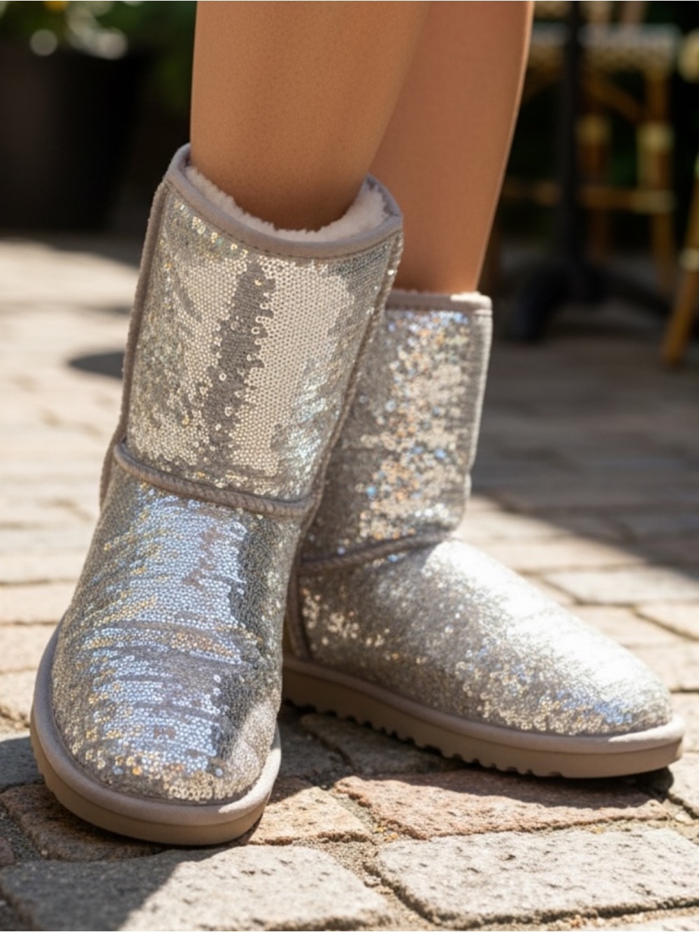 UGG Classic Short Silver Sequin Sparkle Boots
